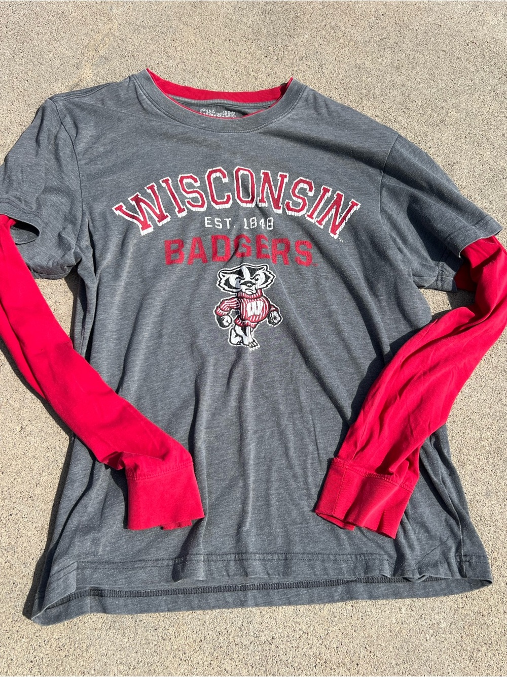 Wisconsin Badgers Youth Long Sleeve Layered Tee - Gray & Red